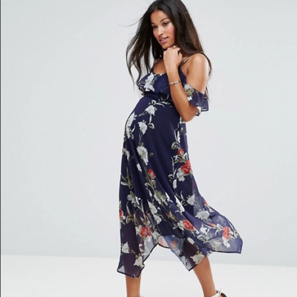 ASOS Hope & Ivy Maternity Midi Dress Blue floral